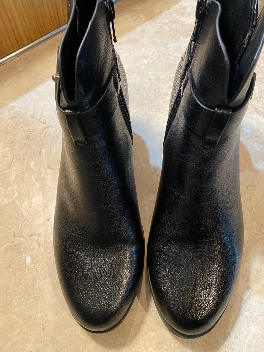 BareTraps Black Leather Ankle Booties with Side Zip